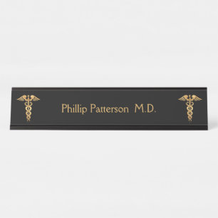 Medical Doctor or Nurse Black and Gold Desk Name Plate