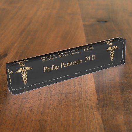 Medical Doctor Or Nurse Black And Gold Nameplate