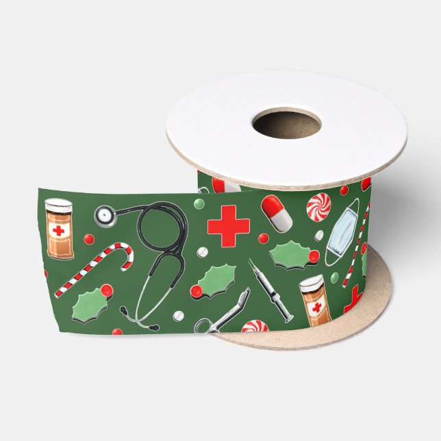 Medical Doctor or Nurse Christmas Holiday Gift Satin Ribbon (Spool)