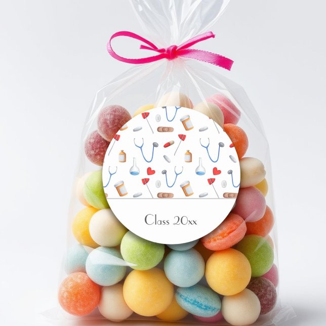 Medical Doctor or Nurse Graduation Class Classic Round Sticker (Creator Uploaded)