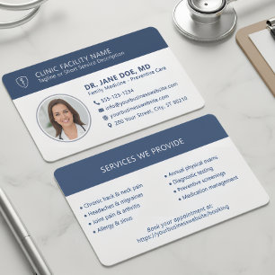 Medical Doctor Photo Modern Navy Blue Clinic Business Card