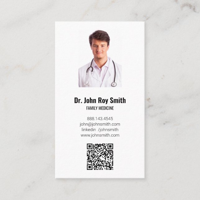 Medical Doctor Photo QR Code Modern Minimalist Business Card (Front)