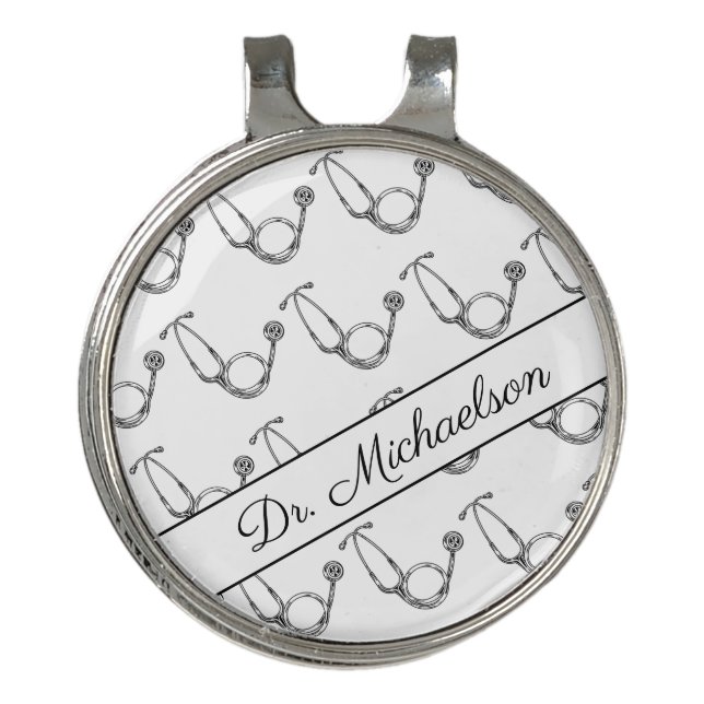 Medical Doctor Physician Name Stethoscope Pattern  Golf Hat Clip (Front)