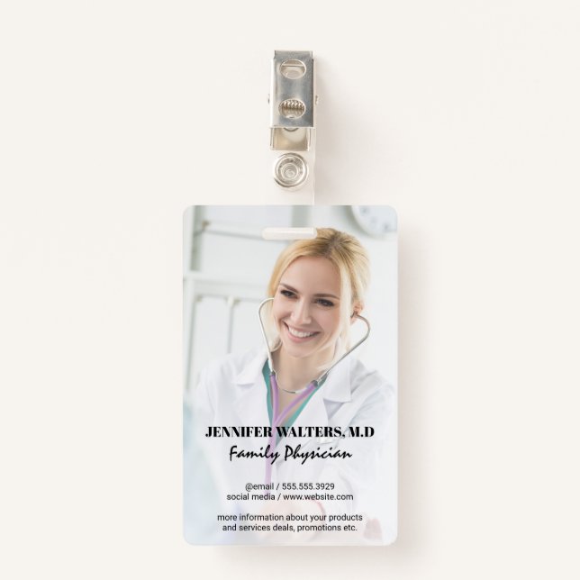 Medical Doctor | Physician with Stethoscope  Badge (Front with Clip)