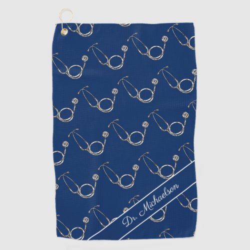Medical Doctor Stethoscope Pattern Physician Blue Golf Towel