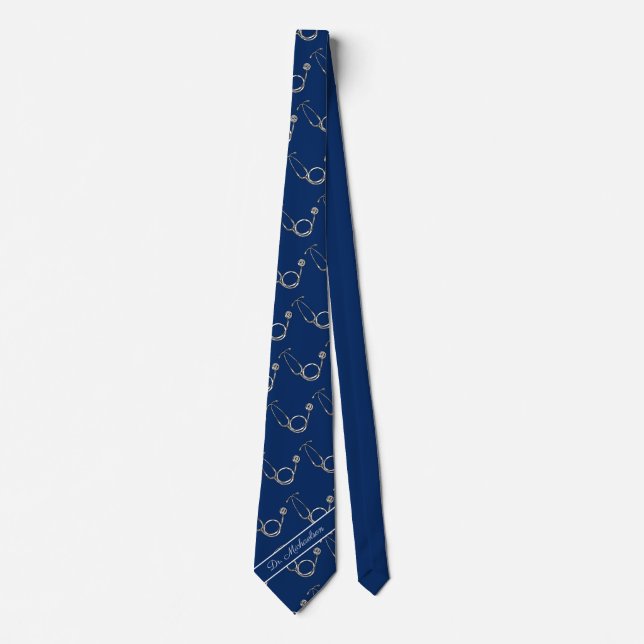 Medical Doctor Stethoscope Pattern Physician Blue Neck Tie (Front)
