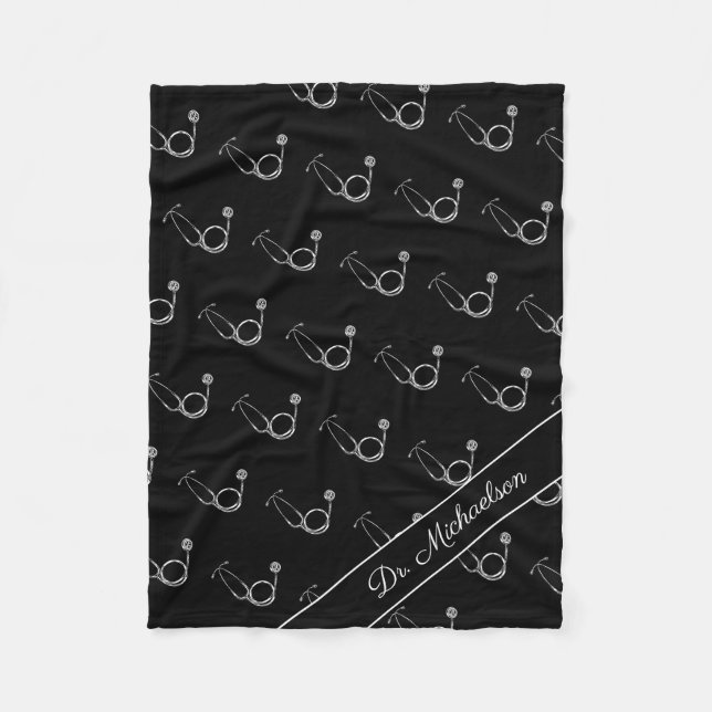 Medical Doctor Stethoscope Pattern Physician Name Fleece Blanket (Front)