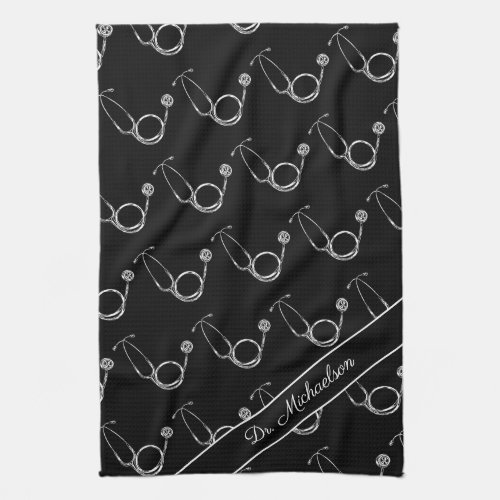 Medical Doctor Stethoscope Pattern Physician Name Kitchen Towel