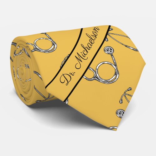 Medical Doctor Stethoscope Pattern Physician Name Neck Tie