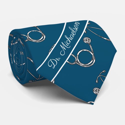 Medical Doctor Stethoscope Pattern Physician Name Neck Tie