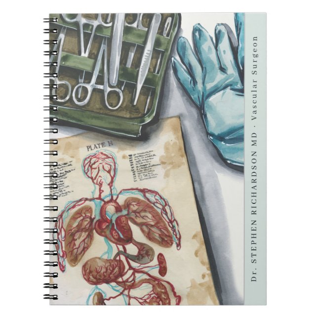 Medical Doctor Surgeon Watercolor Monogram Notebook (Front)