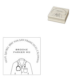 Medical Doctor White Coat Return Address Rubber Stamp