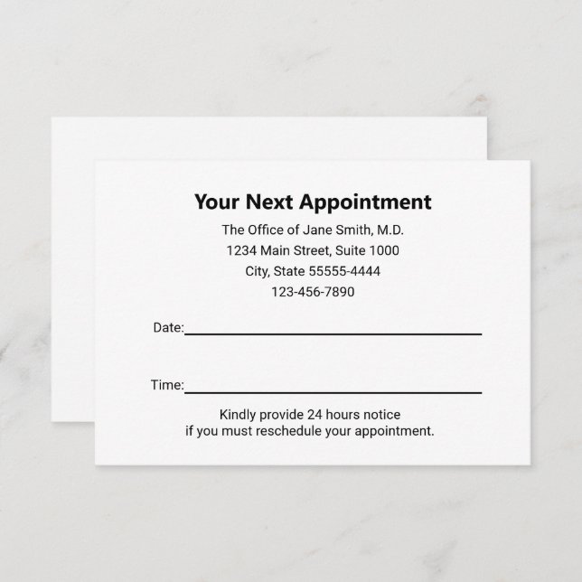 Medical Doctor Your Appointment Reminder White Note Card (Front/Back)