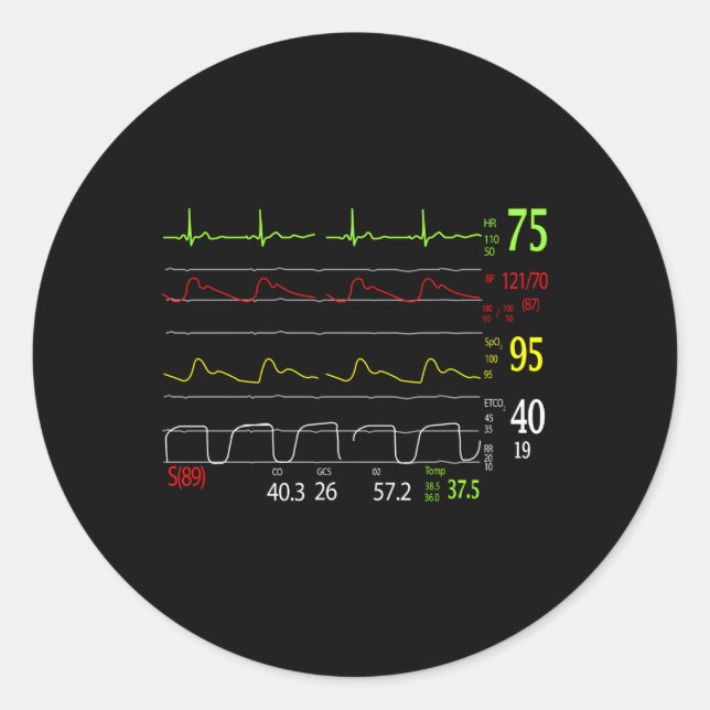 Medical Ecg Ekg He Rate Monitor Classic Round Sticker (Front)