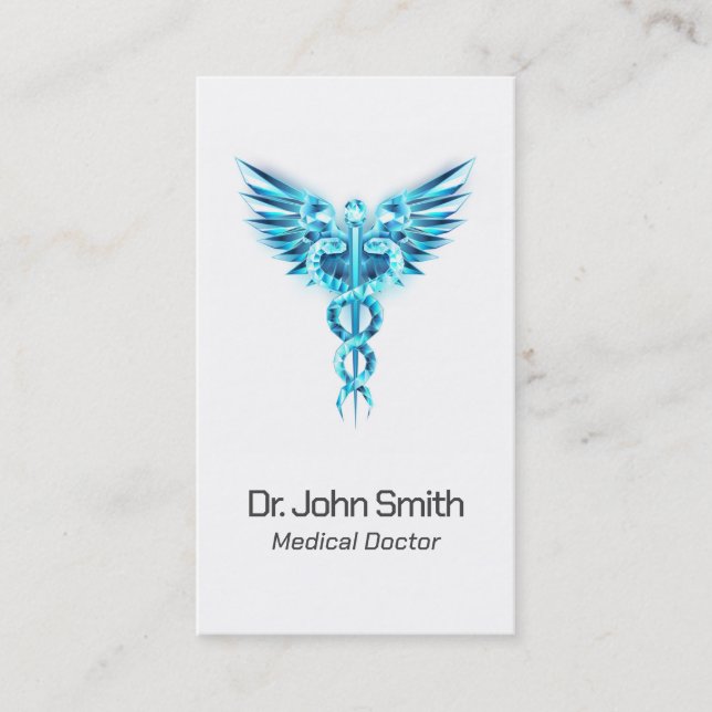 Medical Elegant Blue Caduceus Wings Classy  Business Card (Front)