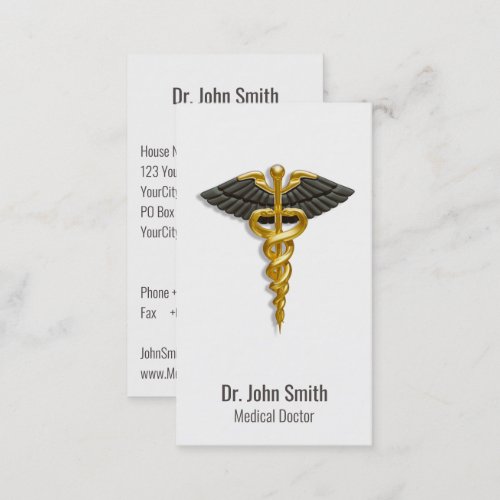 Medical Elegant Gold Caduceus Black Wings Classy Business Card