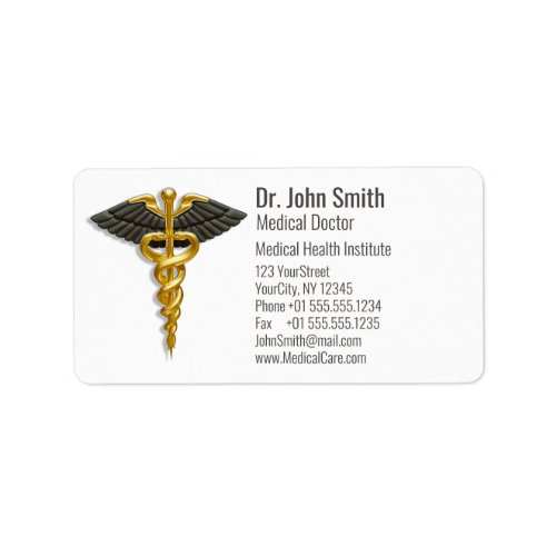 Medical Elegant Gold Caduceus Black Wings Classy Label