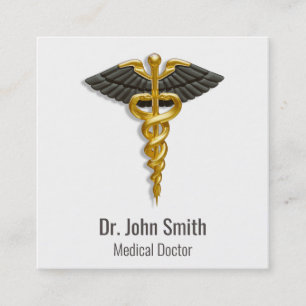 Medical Elegant Gold Caduceus Black Wings Classy Square Business Card