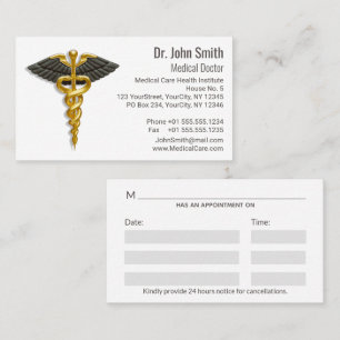 Medical Elegant Gold Caduceus Classy Black Wings Appointment Card