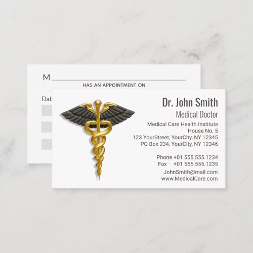 Medical Elegant Gold Caduceus Classy Black Wings Appointment Card