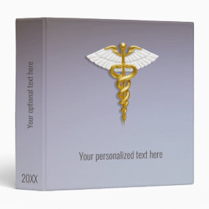 Medical Elegant Gold Caduceus White Wings 3 Ring Binder