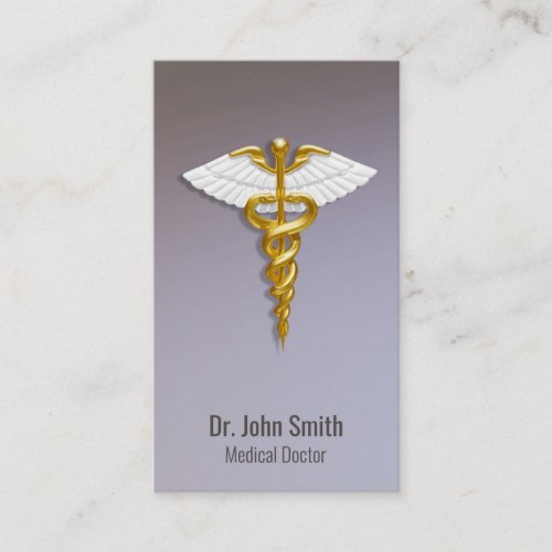 Medical Elegant Gold Caduceus White Wings Business Card