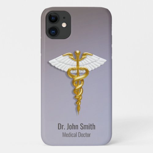 Medical Elegant Gold Caduceus White Wings iPhone 11 Case