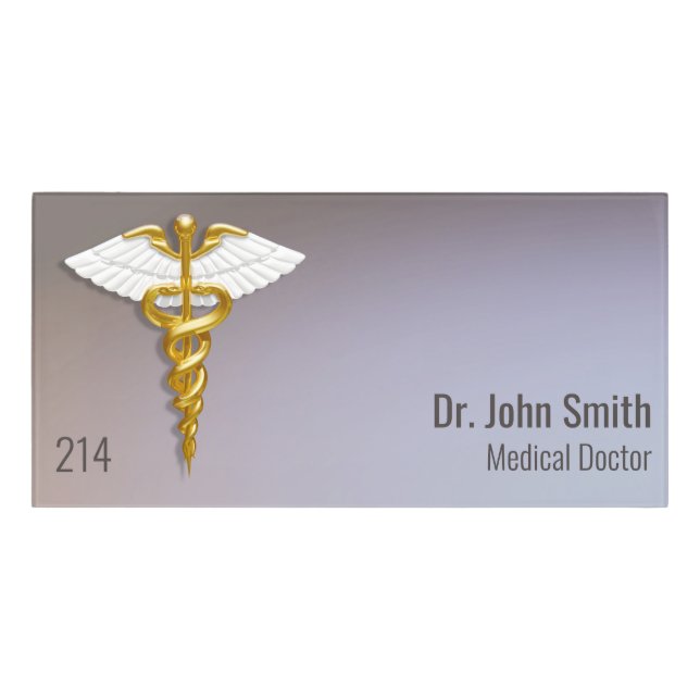 Medical Elegant Gold Caduceus White Wings Door Sign (Classic Front)
