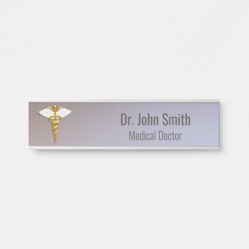 Medical Elegant Gold Caduceus White Wings Door Sign