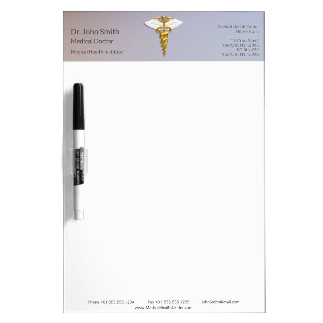 Medical Elegant Gold Caduceus White Wings Dry Erase Board (Front)