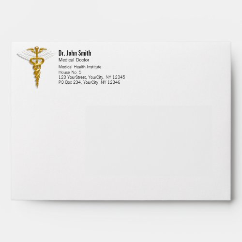 Medical Elegant Gold Caduceus White Wings Envelope