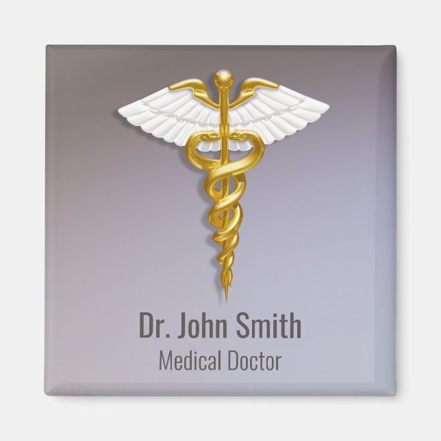 Medical Elegant Gold Caduceus White Wings Magnet (Front)