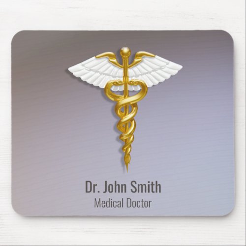 Medical Elegant Gold Caduceus White Wings Mouse Pad
