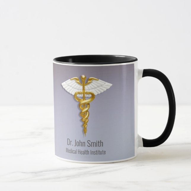Medical Elegant Gold Caduceus White Wings Mug (Right)
