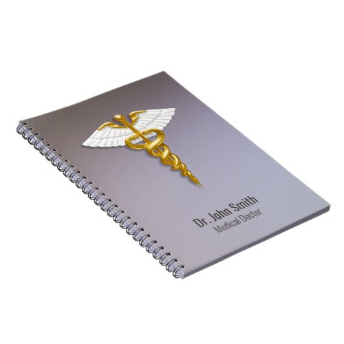 Medical Elegant Gold Caduceus White Wings Notebook