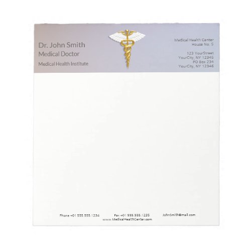 Medical Elegant Gold Caduceus White Wings Notepad