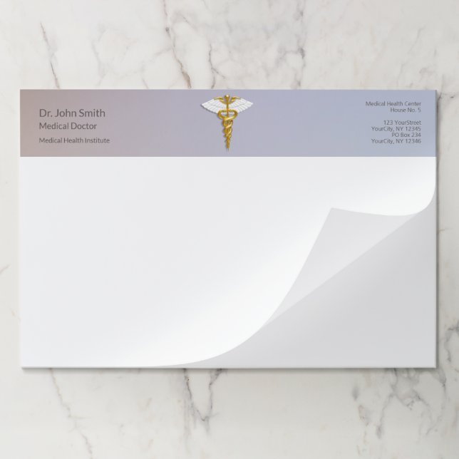 Medical Elegant Gold Caduceus White Wings Paper Pad (Folded)