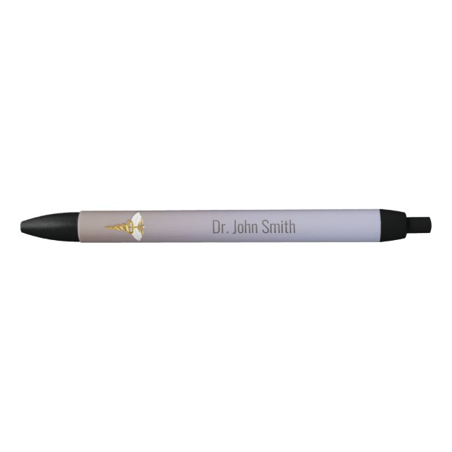 Medical Elegant Gold Caduceus White Wings Pen (Front)
