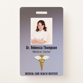 Medical Elegant Gold Caduceus White Wings Photo ID