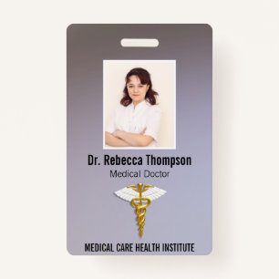 Medical Elegant Gold Caduceus White Wings Photo ID Badge