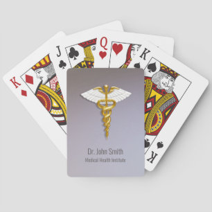 Medical Elegant Gold Caduceus White Wings Poker Cards