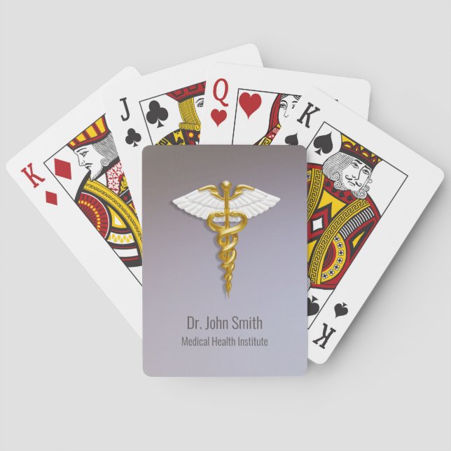 Medical Elegant Gold Caduceus White Wings Poker Cards (Back)