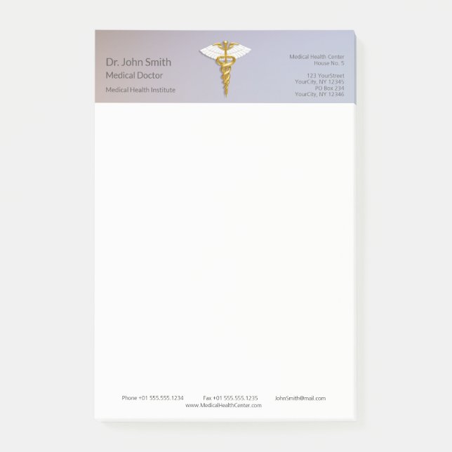 Medical Elegant Gold Caduceus White Wings Post-it Notes (Front)