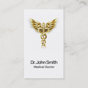 Medical Elegant Gold Caduceus Wings Classy Business Card