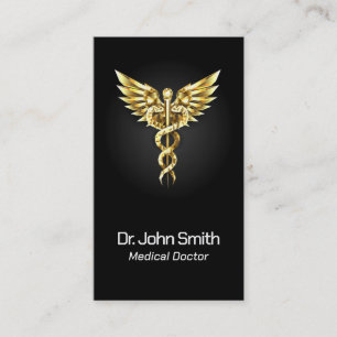 Medical Elegant Gold Caduceus Wings Classy Business Card