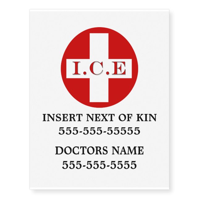 Medical emergency awareness alert temporary tattoos (Front)