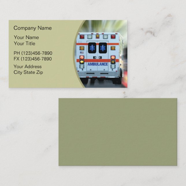 Medical Emergency Business Cards (Front/Back)