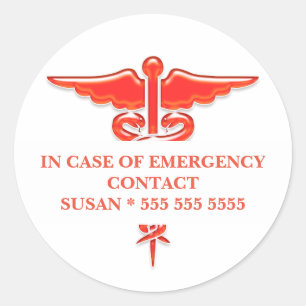 Medical emergency contact Personalize Classic Round Sticker