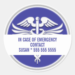 Medical emergency contact Personalize Classic Round Sticker