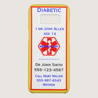Medical Emergency Diabetic Alert Info Custom Case-Mate Samsung Galaxy S8 Case